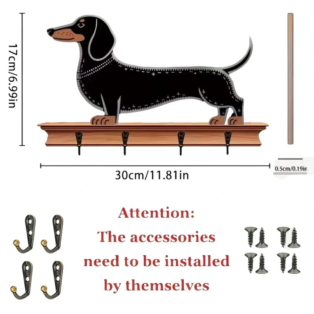 NEW Wooden Dachshund Key Holder - Black and Neutral